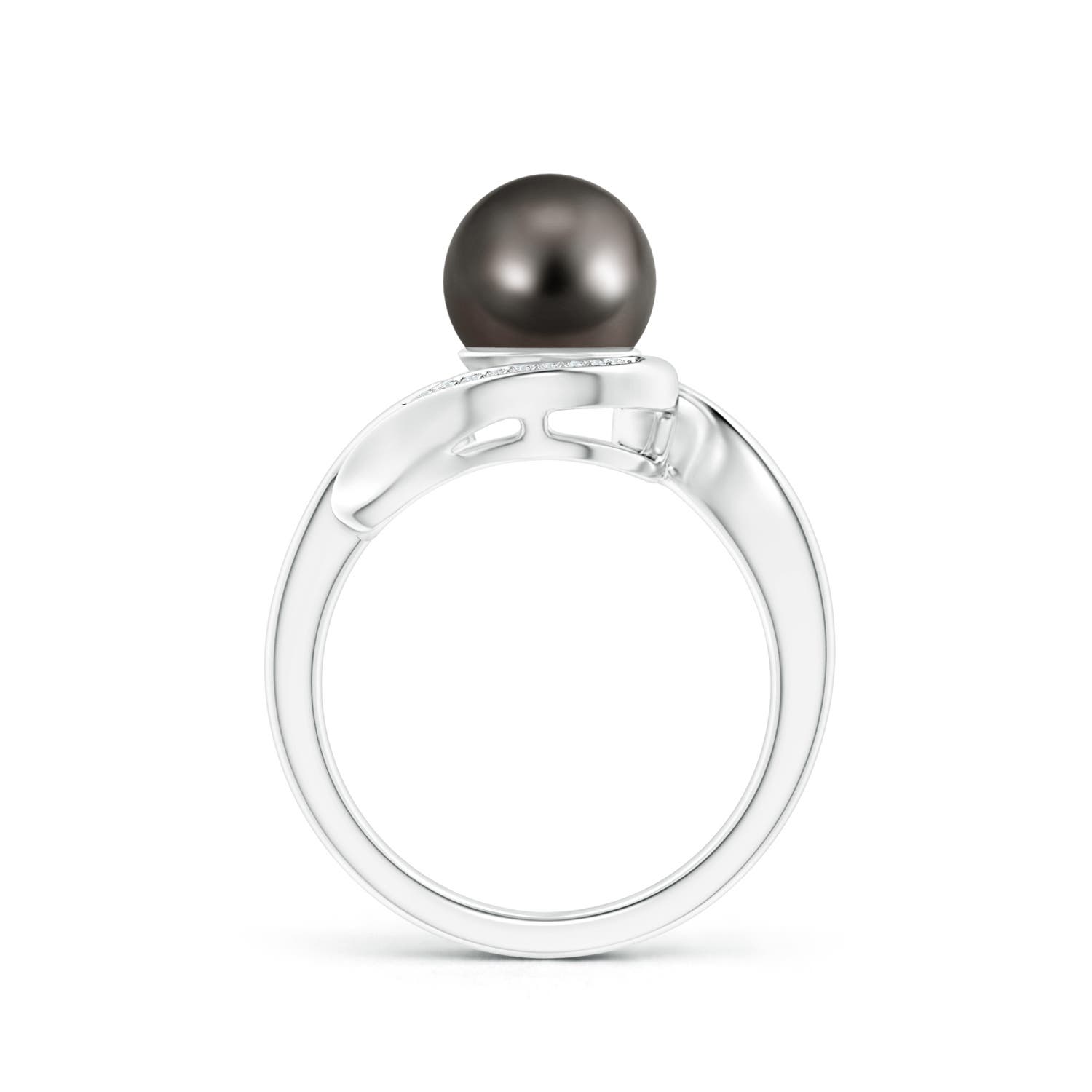 8mm AAA Tahitian Pearl and Diamond Loop Ring in White Gold