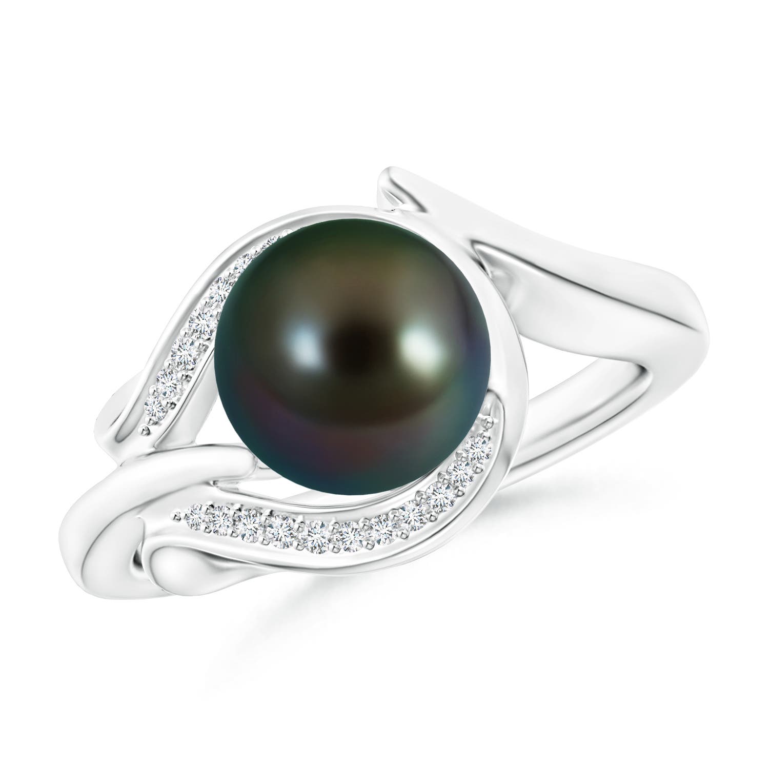 8mm AAAA Tahitian Pearl and Diamond Loop Ring in White Gold