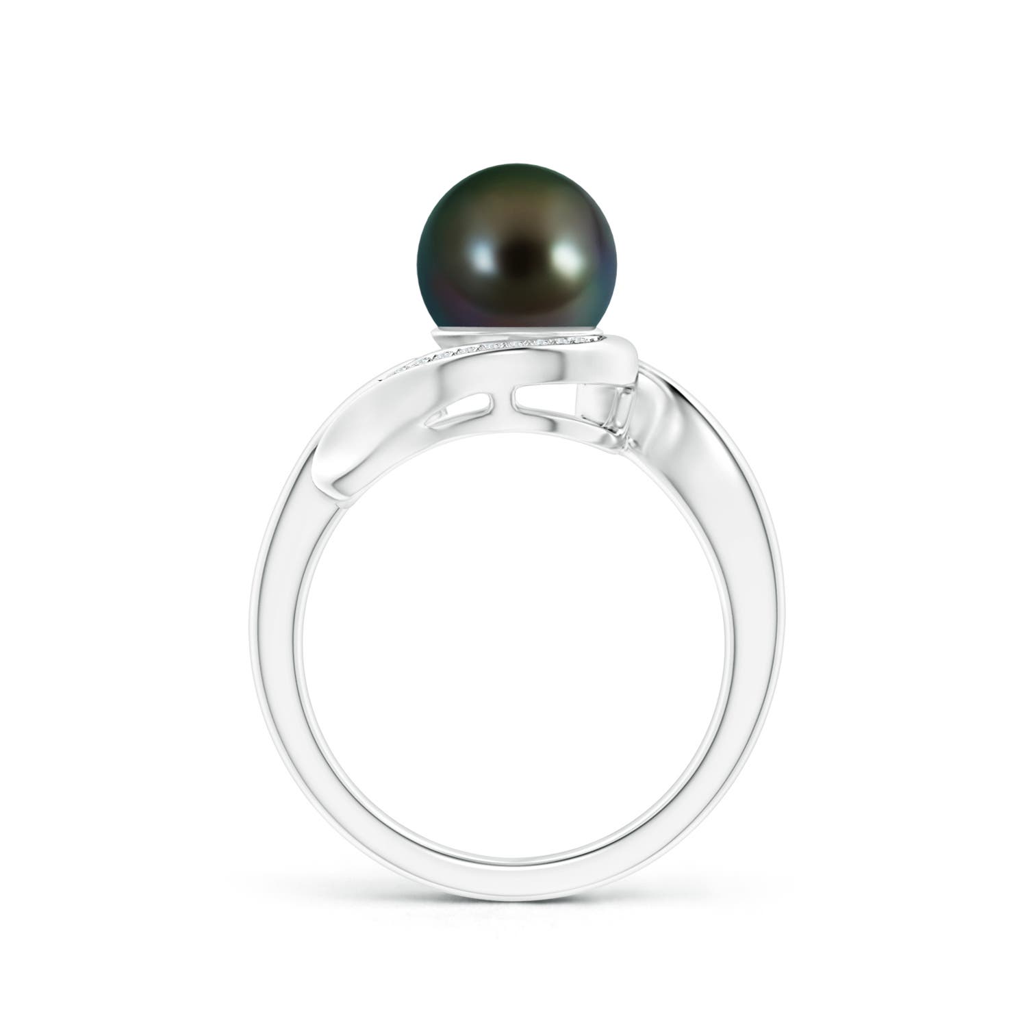 8mm AAAA Tahitian Pearl and Diamond Loop Ring in White Gold