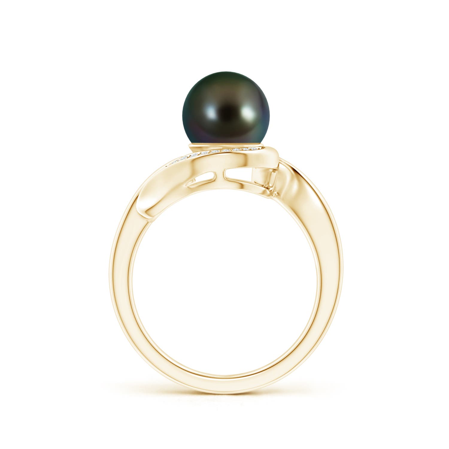 8mm AAAA Tahitian Pearl and Diamond Loop Ring in Yellow Gold