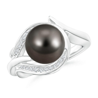 9mm AAA Tahitian Pearl and Diamond Loop Ring in White Gold