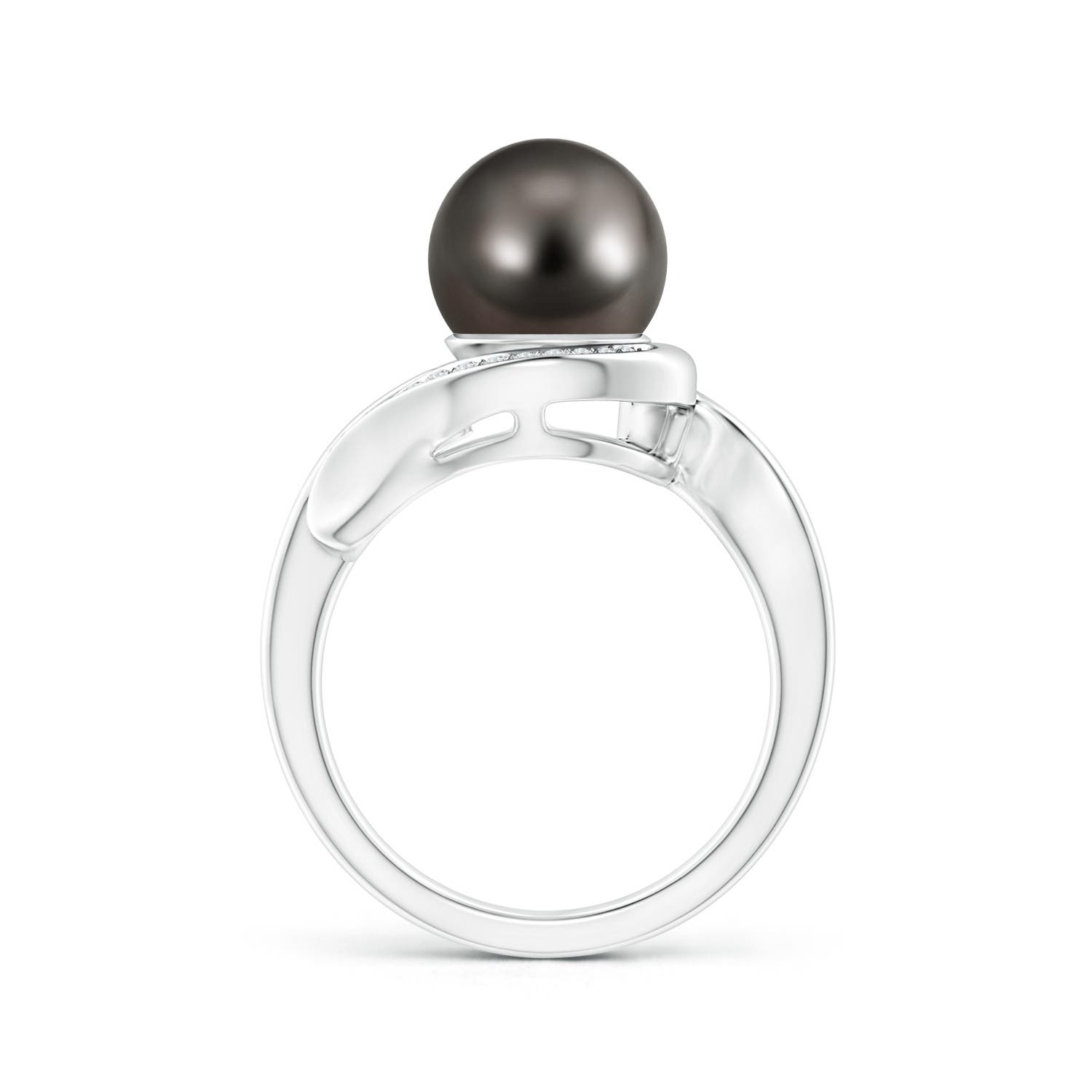 9mm AAA Tahitian Pearl and Diamond Loop Ring in White Gold - side 1