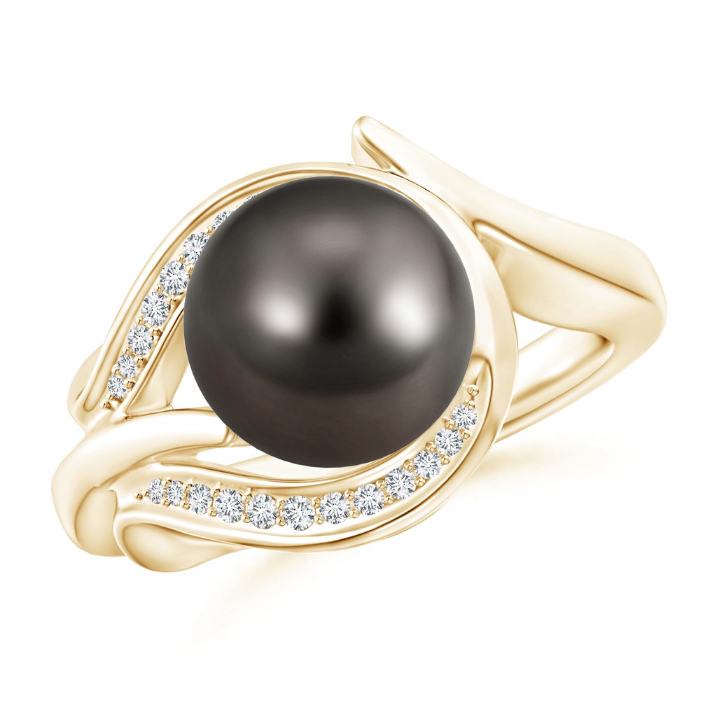 9mm AAA Tahitian Pearl and Diamond Loop Ring in Yellow Gold