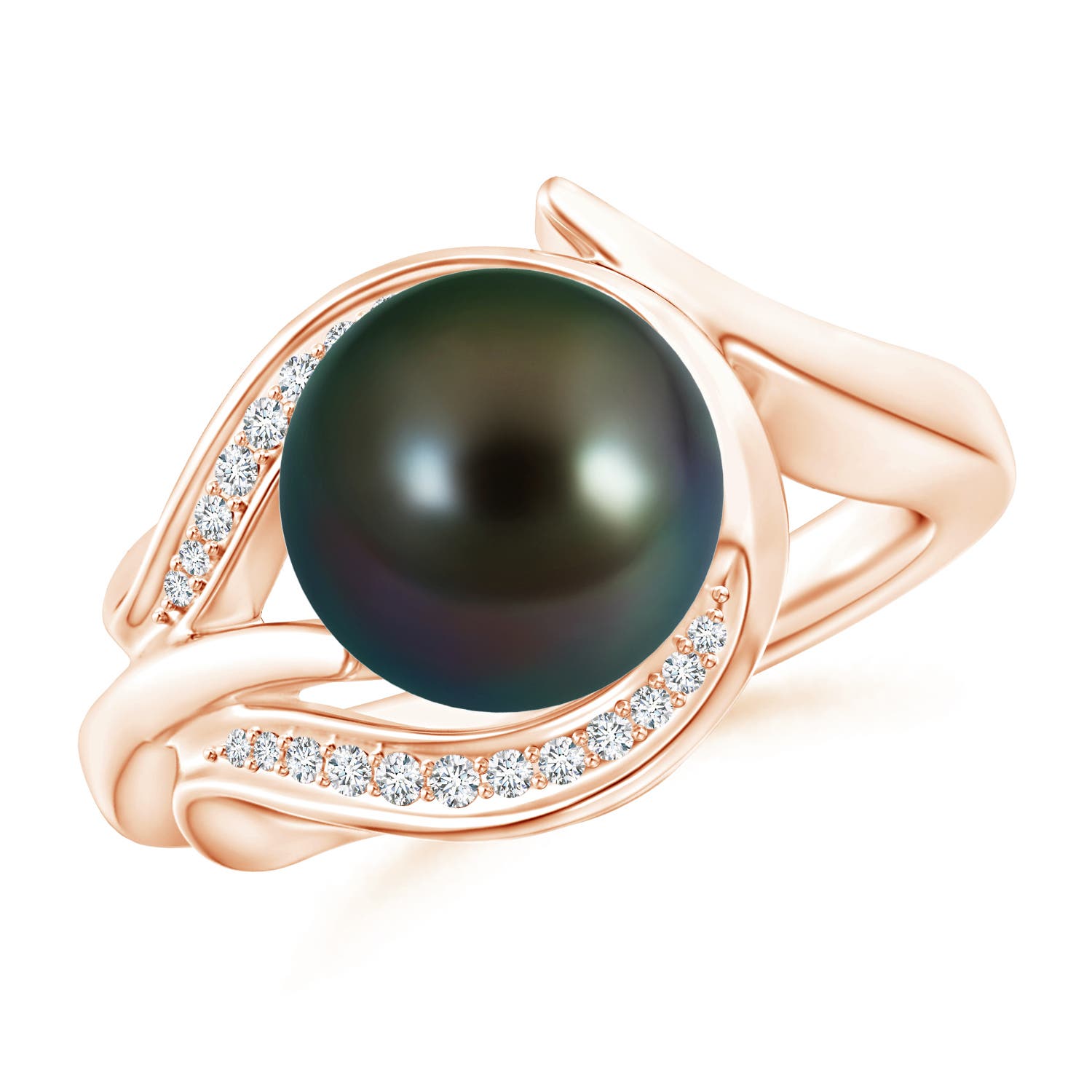 9mm AAAA Tahitian Pearl and Diamond Loop Ring in Rose Gold
