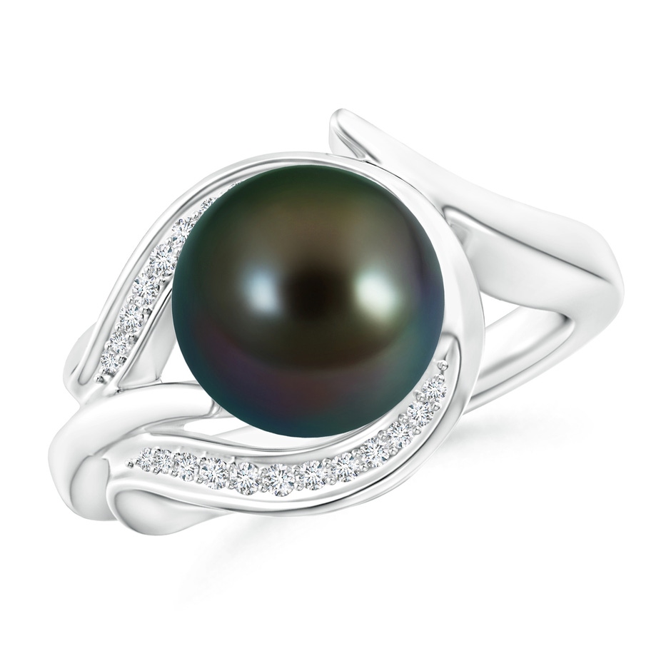 9mm AAAA Tahitian Pearl and Diamond Loop Ring in White Gold 