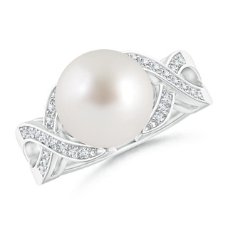 10mm AAA South Sea Cultured Pearl and Diamond Criss Cross Ring in White Gold