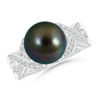 10mm AAAA Tahitian Cultured Pearl and Diamond Criss Cross Ring in White Gold