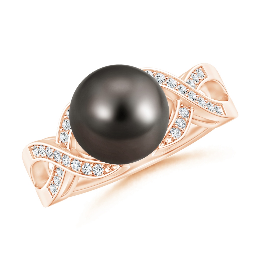 9mm AAA Tahitian Cultured Pearl and Diamond Criss Cross Ring in Rose Gold