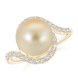 10mm AAA Golden South Sea Cultured Pearl and Diamond Swirl Bypass Ring in Yellow Gold