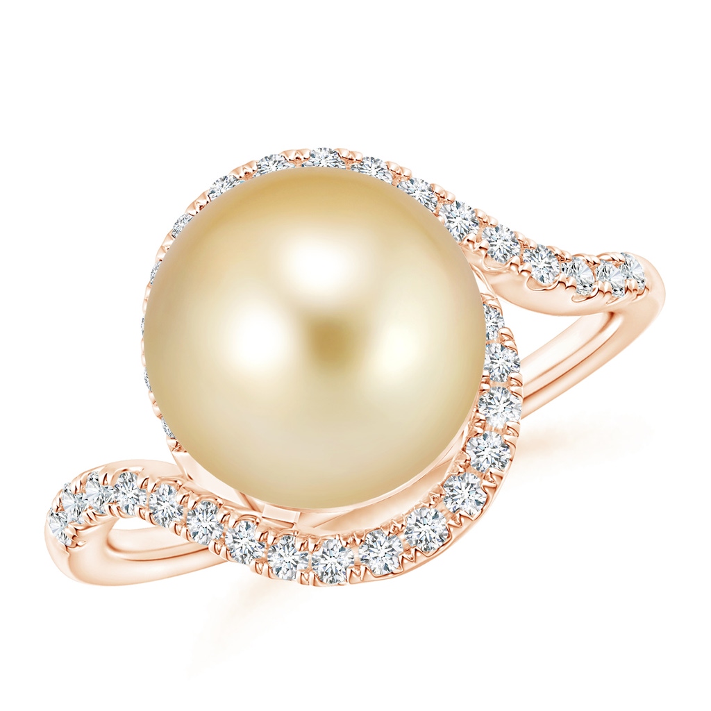 10mm AAAA Golden South Sea Cultured Pearl and Diamond Swirl Bypass Ring in Rose Gold