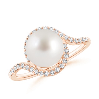 8mm AAA South Sea Cultured Pearl and Diamond Swirl Bypass Ring in Rose Gold