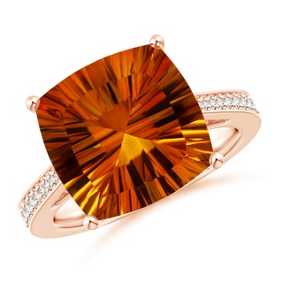 12.13x12.13x7.66mm AAAA GIA Certified Cushion Citrine Reverse Tapered Shank Ring in 18K Rose Gold