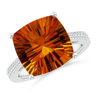 12.13x12.13x7.66mm AAAA GIA Certified Cushion Citrine Reverse Tapered Shank Ring in 18K White Gold