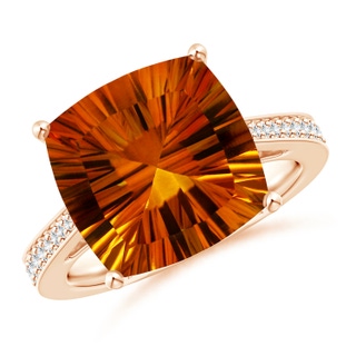 12.13x12.13x7.66mm AAAA GIA Certified Cushion Citrine Reverse Tapered Shank Ring in 9K Rose Gold