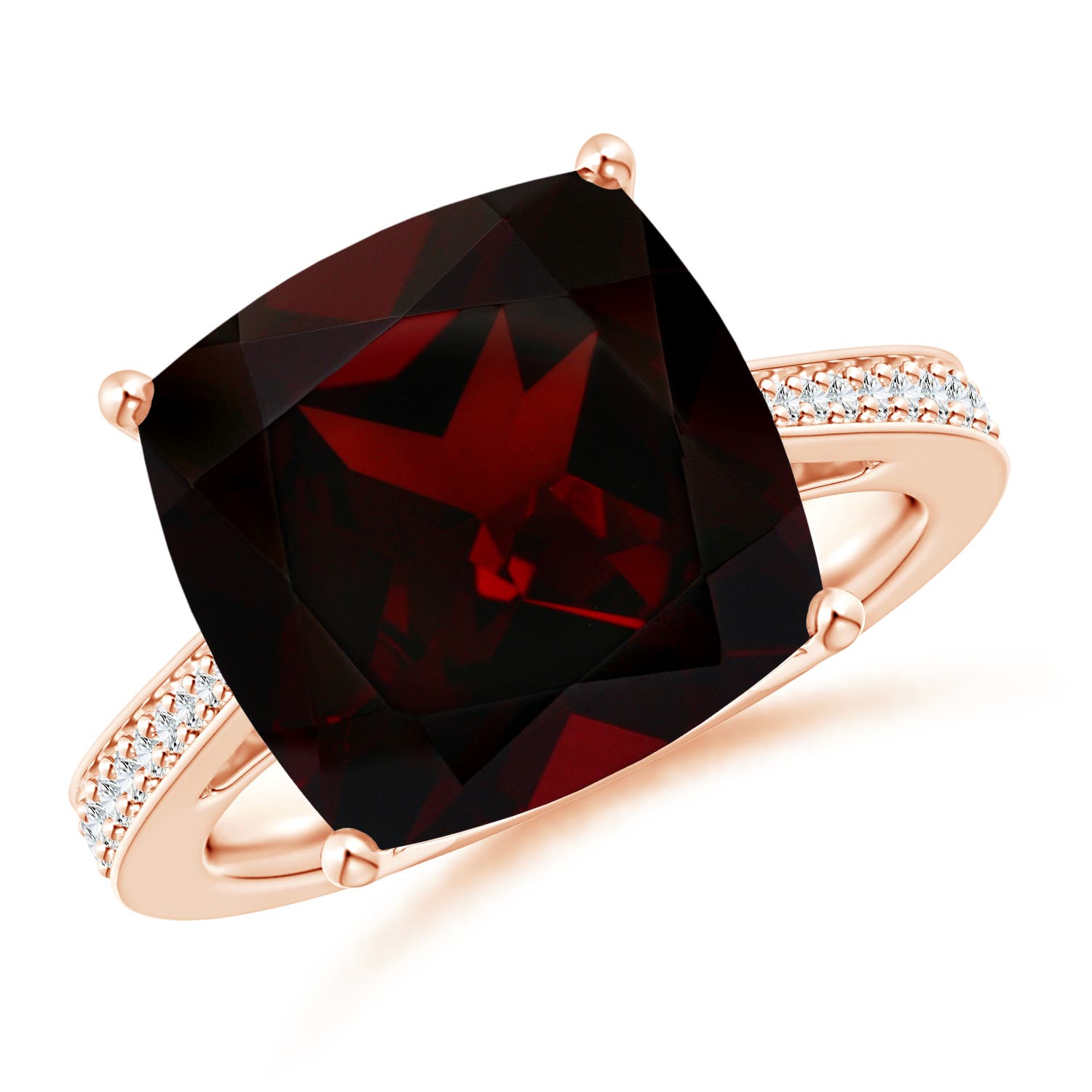 12.07x12.05x6.67mm AAA GIA Certified Cushion Garnet Reverse Tapered Shank Ring in 18CT Rose Gold