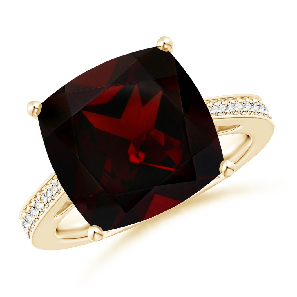 12.07x12.05x6.67mm AAA GIA Certified Cushion Garnet Reverse Tapered Shank Ring in Yellow Gold