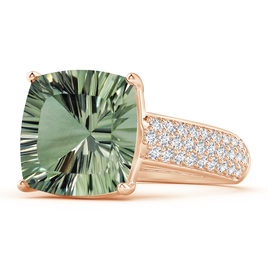 12.14x12.13x7.95mm AAA GIA Certified Cushion Green Amethyst Ring with Pave-Set Diamonds in Rose Gold