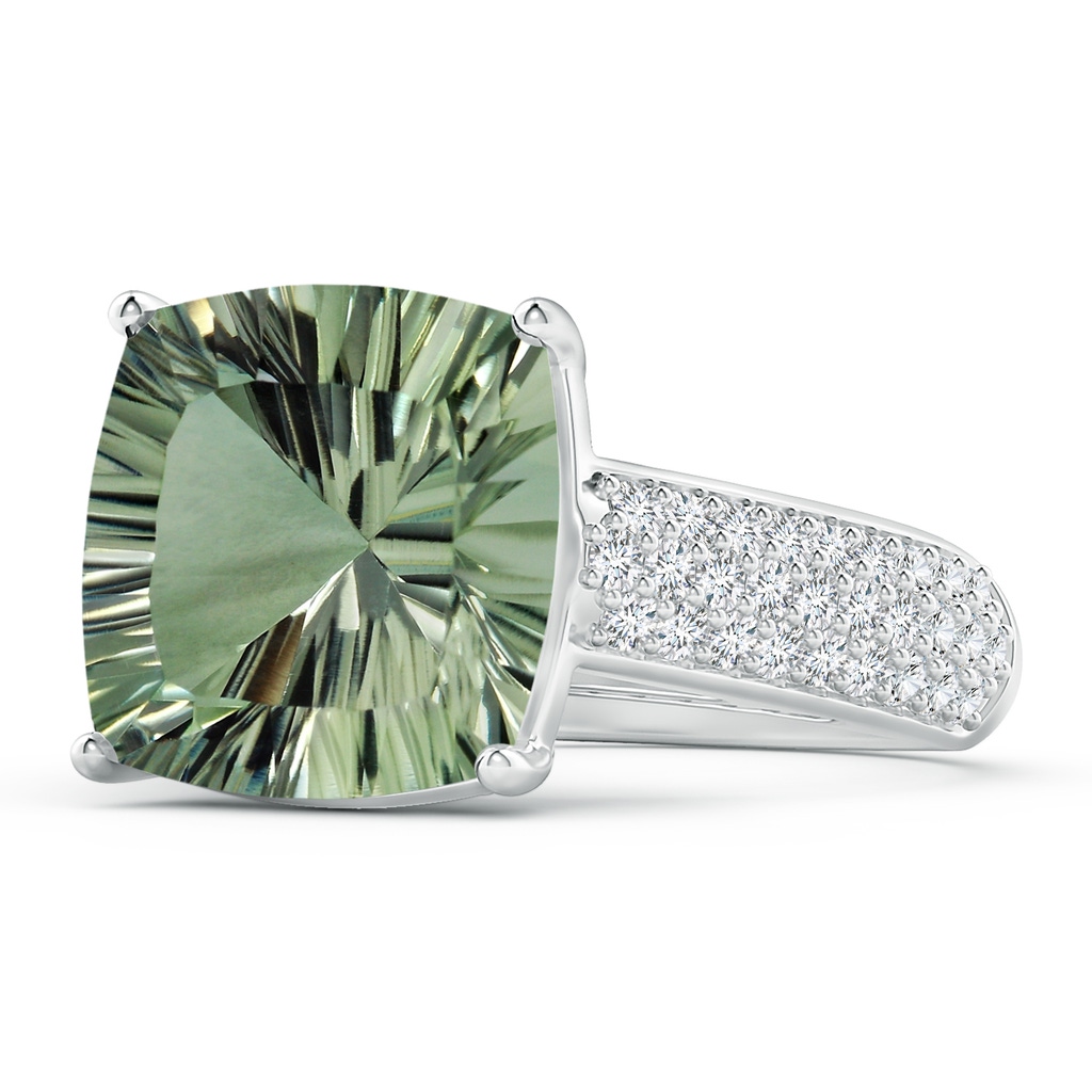 12.14x12.13x7.95mm AAA GIA Certified Cushion Green Amethyst Ring with Pave-Set Diamonds in White Gold