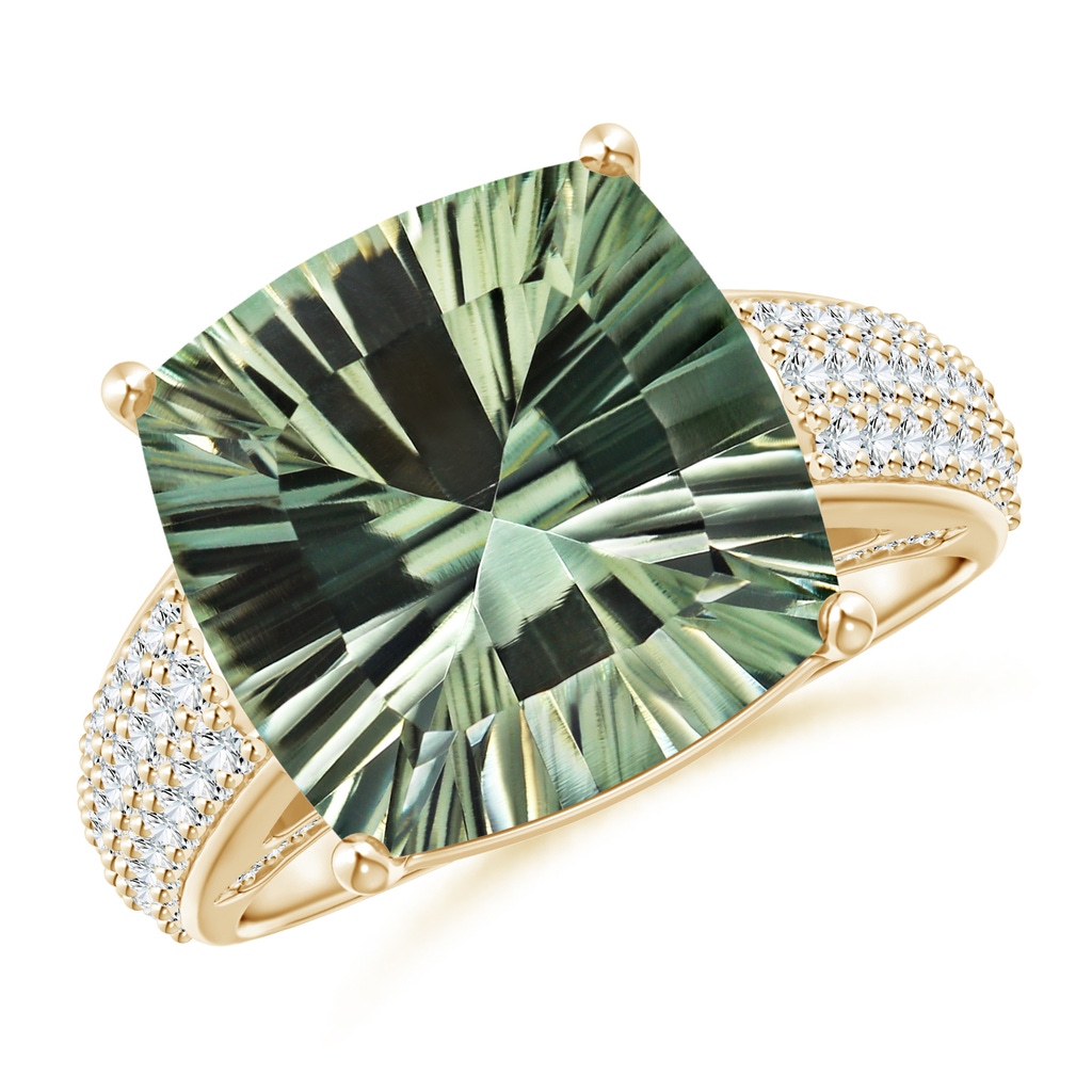 12.14x12.13x7.95mm AAA GIA Certified Cushion Green Amethyst Ring with Pave-Set Diamonds in Yellow Gold Side 199