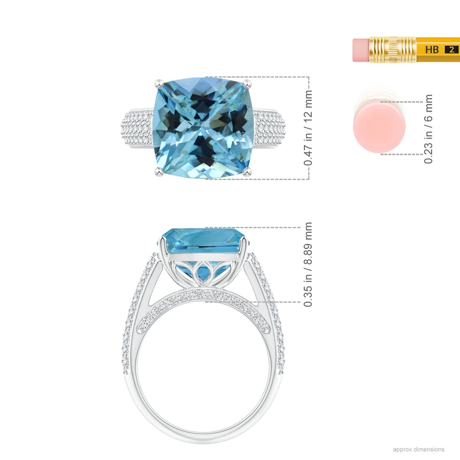 12.12x12x7.87mm AAAA GIA Certified Cushion Aquamarine Ring with Pave-Set Diamonds in 18K White Gold ruler