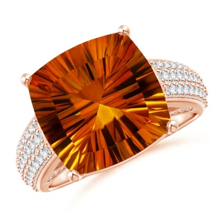 12.13x12.13x7.66mm AAAA GIA Certified Cushion Citrine Ring with Pave-Set Diamonds in 18K Rose Gold