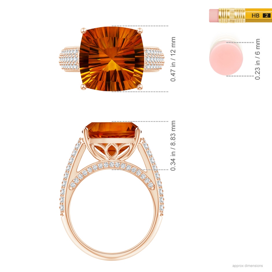 12.13x12.13x7.66mm AAAA GIA Certified Cushion Citrine Ring with Pave-Set Diamonds in Rose Gold ruler