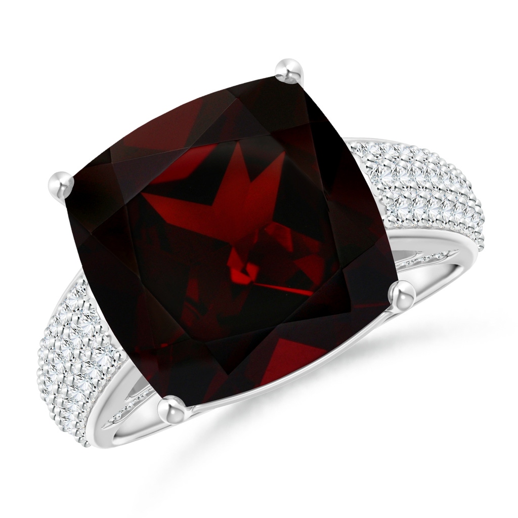 12.07x12.05x6.67mm AAA GIA Certified Cushion Garnet Ring with Pave-Set Diamonds in White Gold