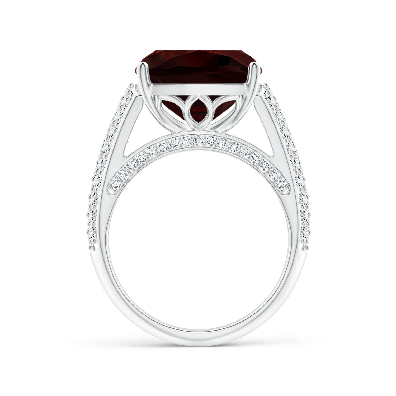 12.07x12.05x6.67mm AAA GIA Certified Cushion Garnet Ring with Pave-Set Diamonds in White Gold