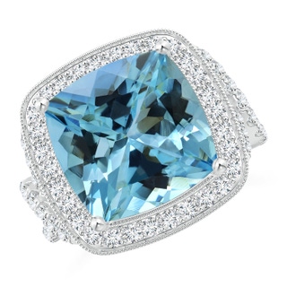 12.12x12x7.87mm AAAA GIA Certified Cushion Aquamarine Twisted Infinity Ring in 18K White Gold
