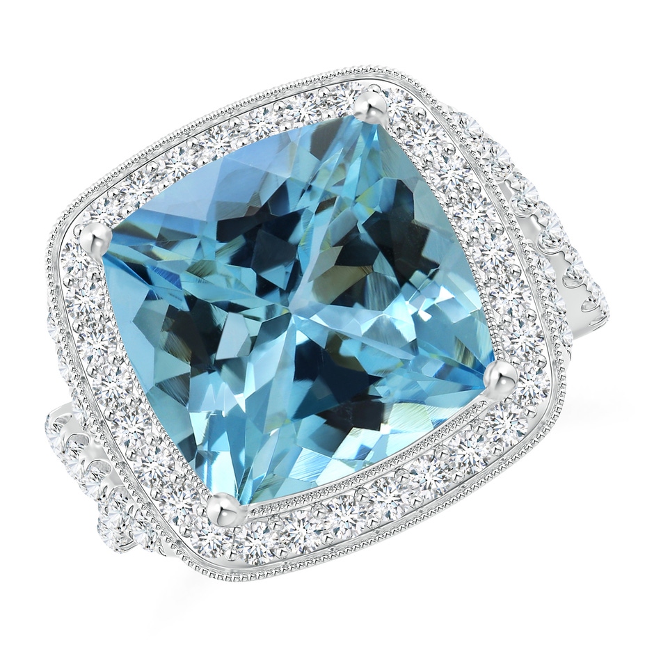 12.12x12x7.87mm AAAA GIA Certified Cushion Aquamarine Twisted Infinity Ring in 18K White Gold 