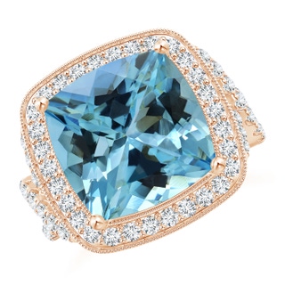 12.12x12x7.87mm AAAA GIA Certified Cushion Aquamarine Twisted Infinity Ring in 9K Rose Gold