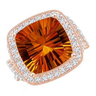 12.13x12.13x7.66mm AAAA GIA Certified Cushion Citrine Twisted Infinity Ring in 18K Rose Gold