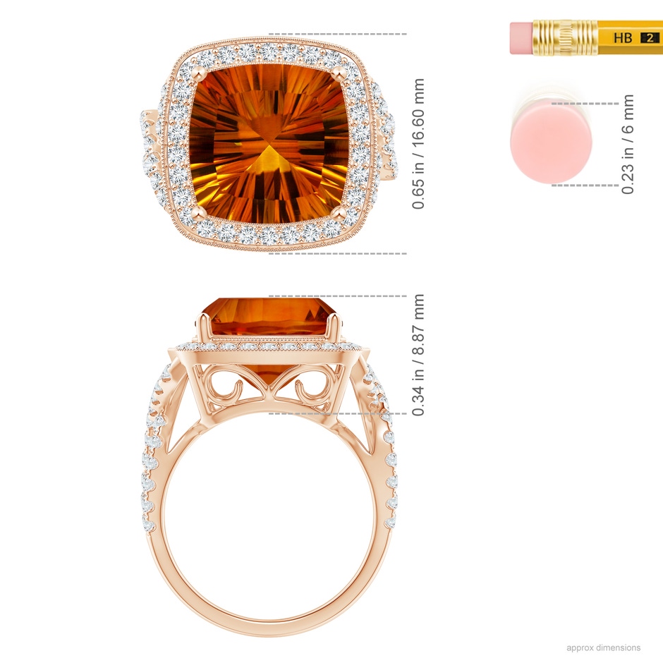 12.13x12.13x7.66mm AAAA GIA Certified Cushion Citrine Twisted Infinity Ring in Rose Gold ruler