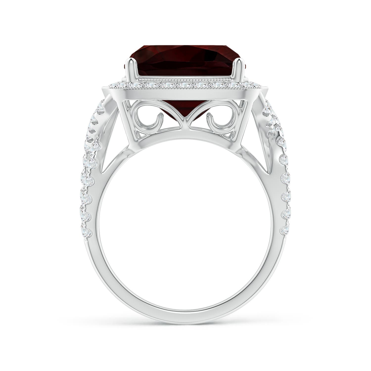 12.07x12.05x6.67mm AAA GIA Certified Cushion Garnet Twisted Infinity Ring in White Gold