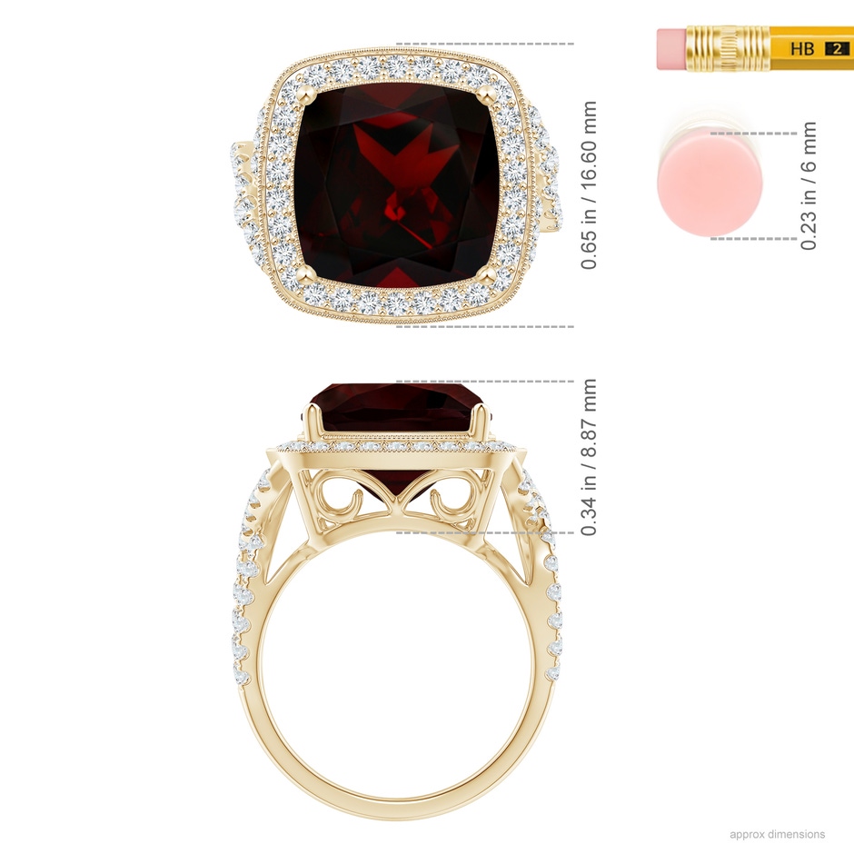 12.07x12.05x6.67mm AAA GIA Certified Cushion Garnet Twisted Infinity Ring in Yellow Gold ruler