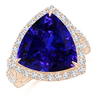 14.56x14.91x9.33mm AAAA Trillion GIA Certified Tanzanite Crossover Shank Ring in 10K Rose Gold