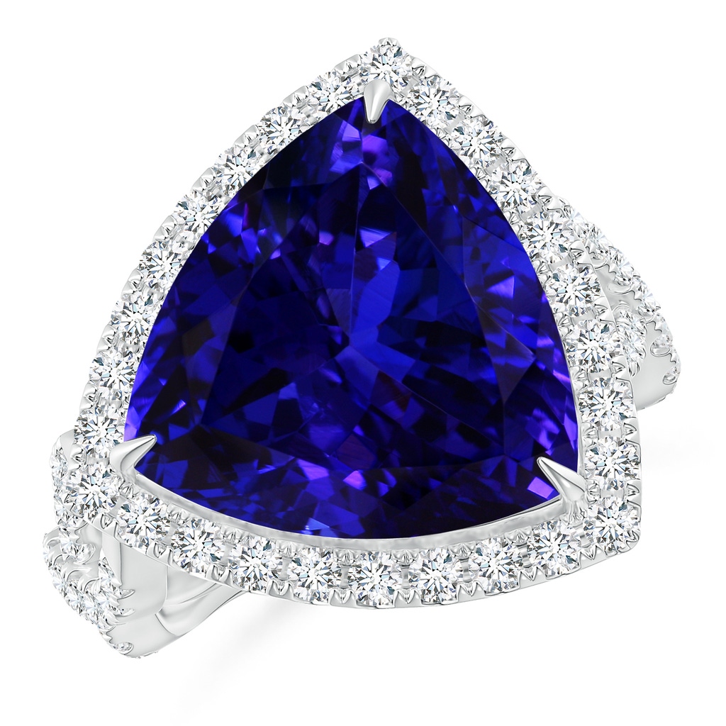 14.56x14.91x9.33mm AAAA Trillion GIA Certified Tanzanite Crossover Shank Ring in 18K White Gold
