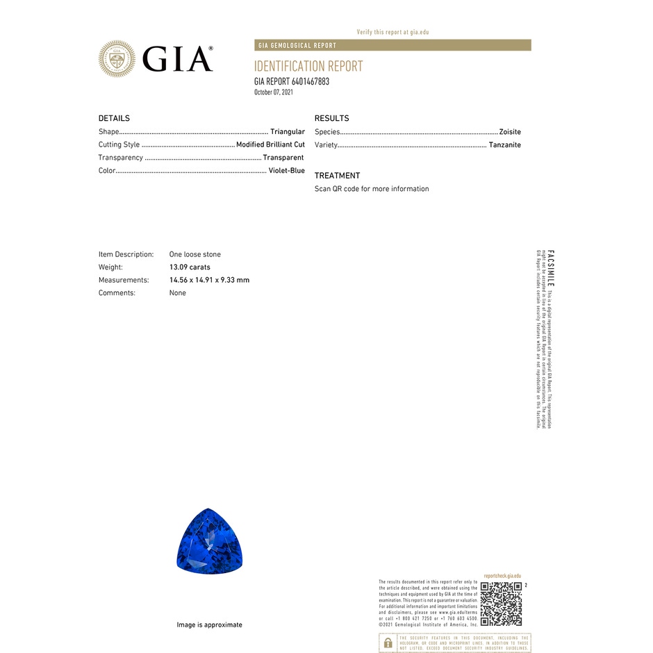 14.56x14.91x9.33mm AAAA Trillion GIA Certified Tanzanite Crossover Shank Ring in Yellow Gold side-2