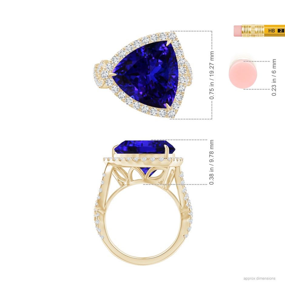 14.56x14.91x9.33mm AAAA Trillion GIA Certified Tanzanite Crossover Shank Ring in Yellow Gold rulerm