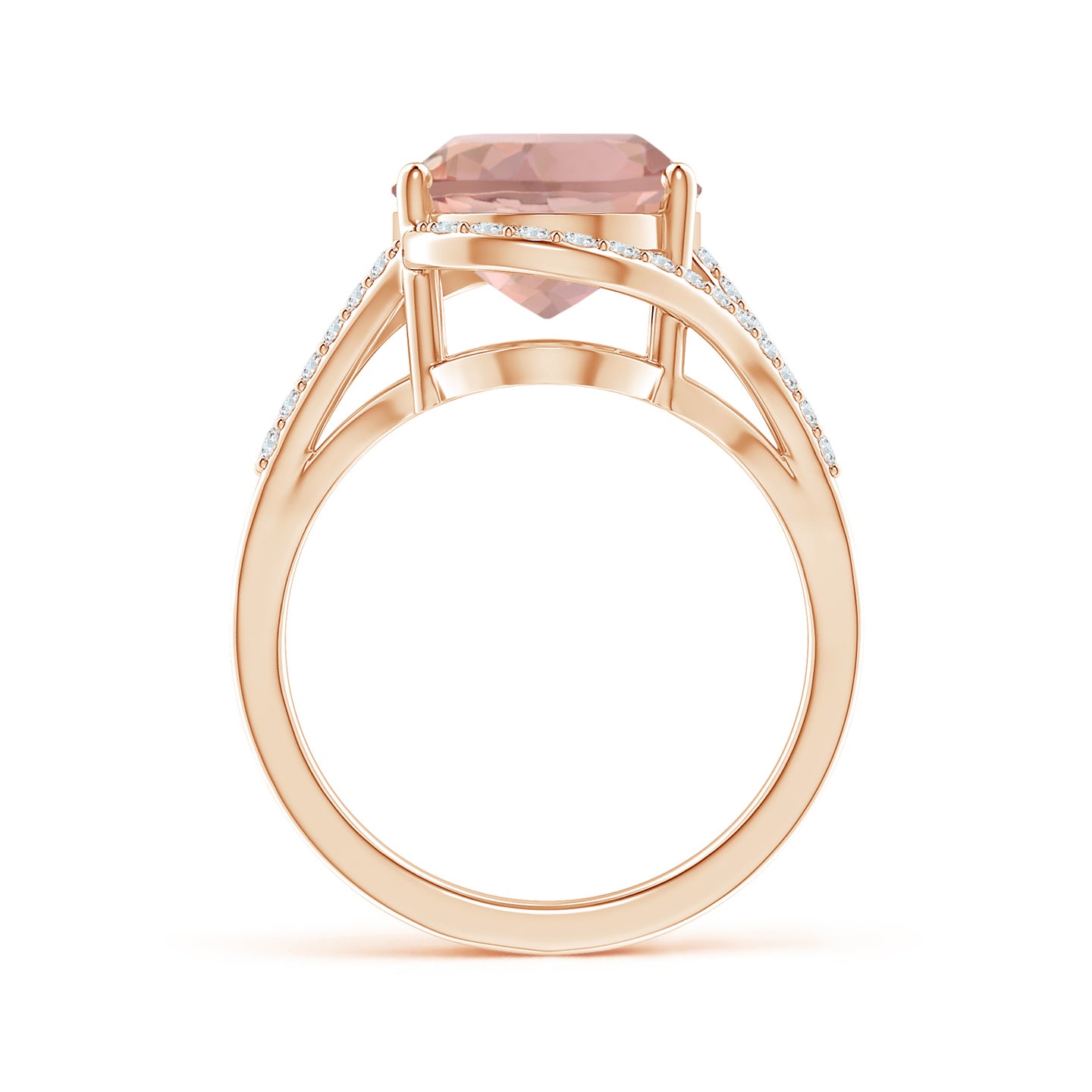 Oval Morganite Bypass Halo Ring with Diamond Accents