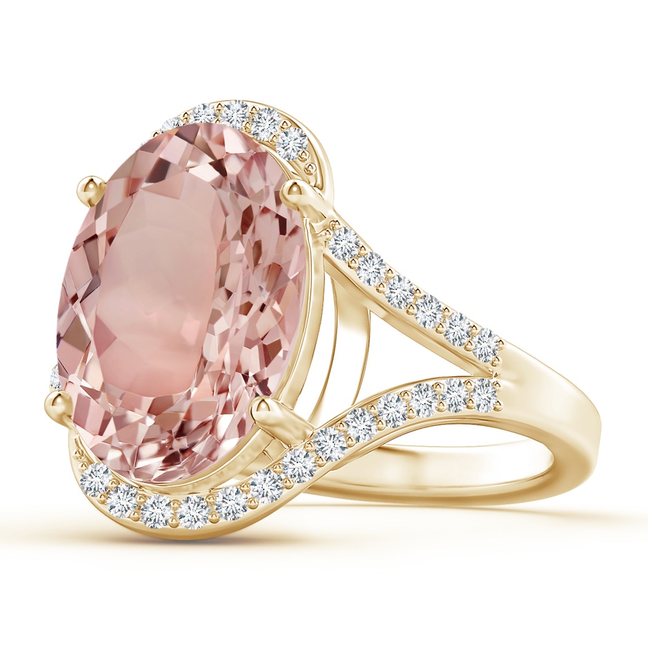 14x10mm AAAA Oval Morganite Bypass Halo Ring with Diamond Accents in Yellow Gold product image