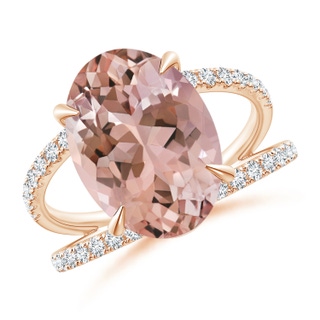 14x10mm AAAA Solitaire Oval Morganite Split Shank Ring with Pavé Diamonds in Rose Gold
