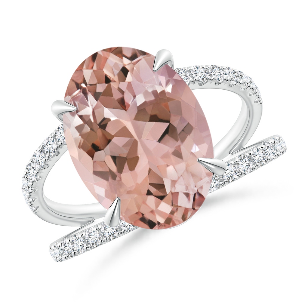 14x10mm AAAA Solitaire Oval Morganite Split Shank Ring with Pavé Diamonds in White Gold