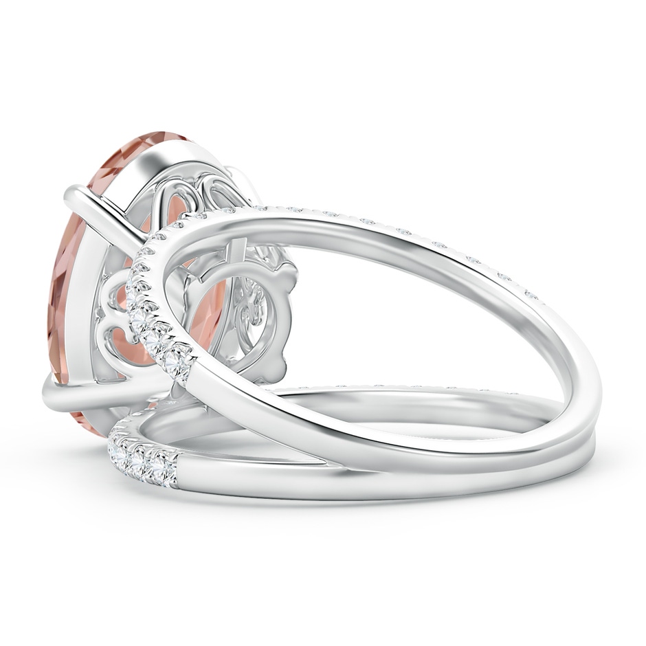 14x10mm AAAA Solitaire Oval Morganite Split Shank Ring with Pavé Diamonds in White Gold product image