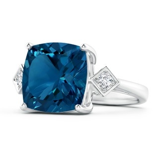 12mm AAAA Cushion London Blue Topaz Ring with Diamonds in White Gold