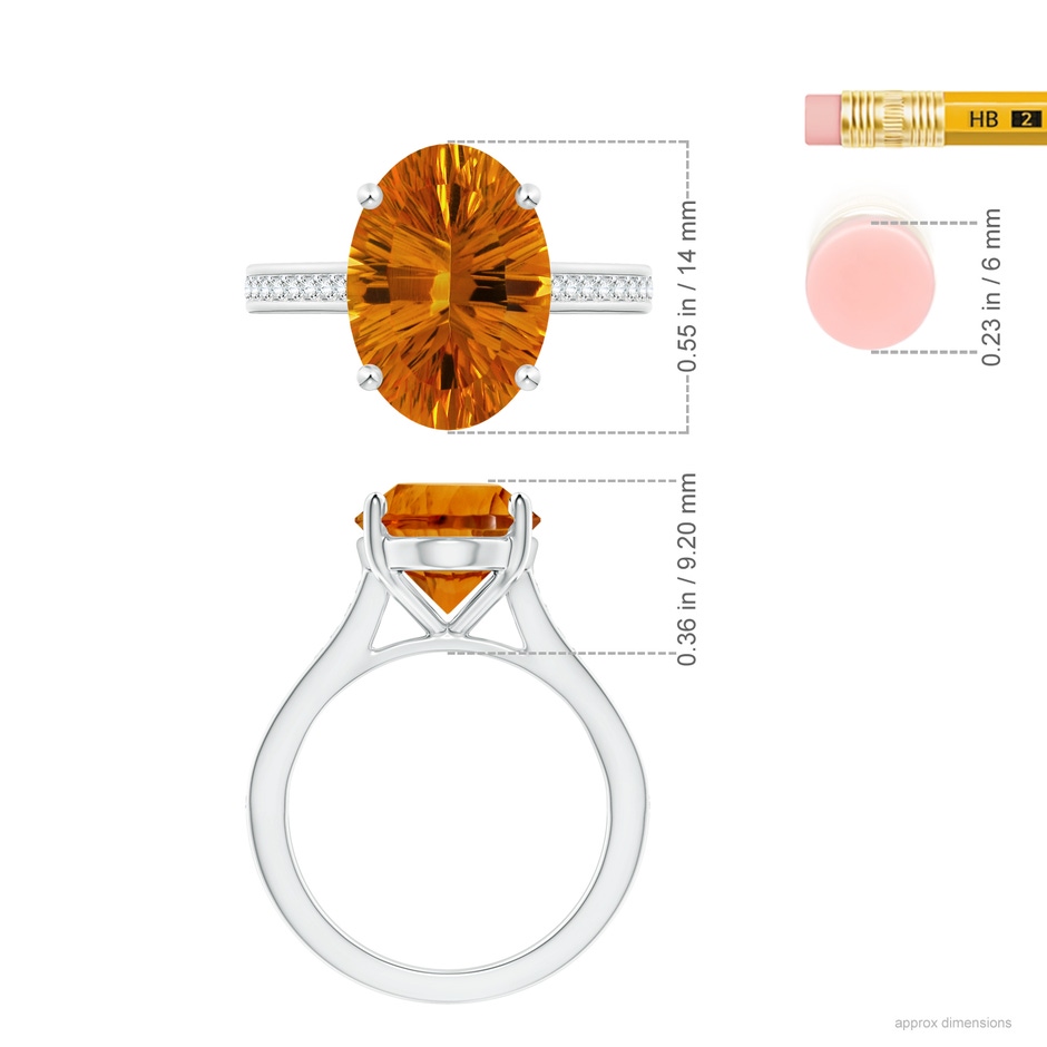 14.15x10.16x7.02mm AAAA Classic Oval CItrine Solitaire Ring in 18K White Gold ruler