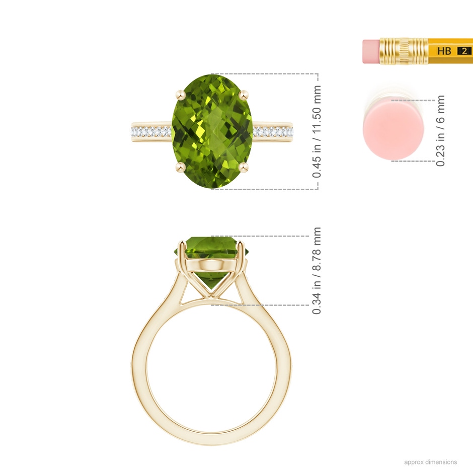 11.03x8.92x5.66mm AAA GIA Certified Classic Oval Peridot Solitaire Ring in Yellow Gold ruler