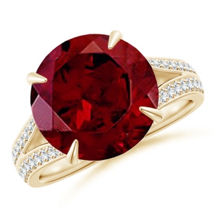 12mm AAA Claw-Set Round Garnet Split Shank Ring in Yellow Gold