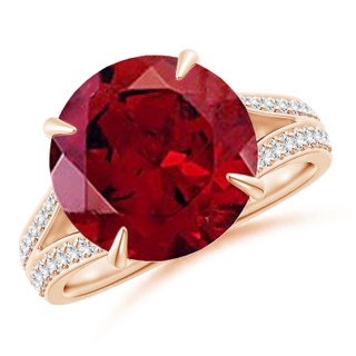 12mm AAAA Claw-Set Round Garnet Split Shank Ring in Rose Gold