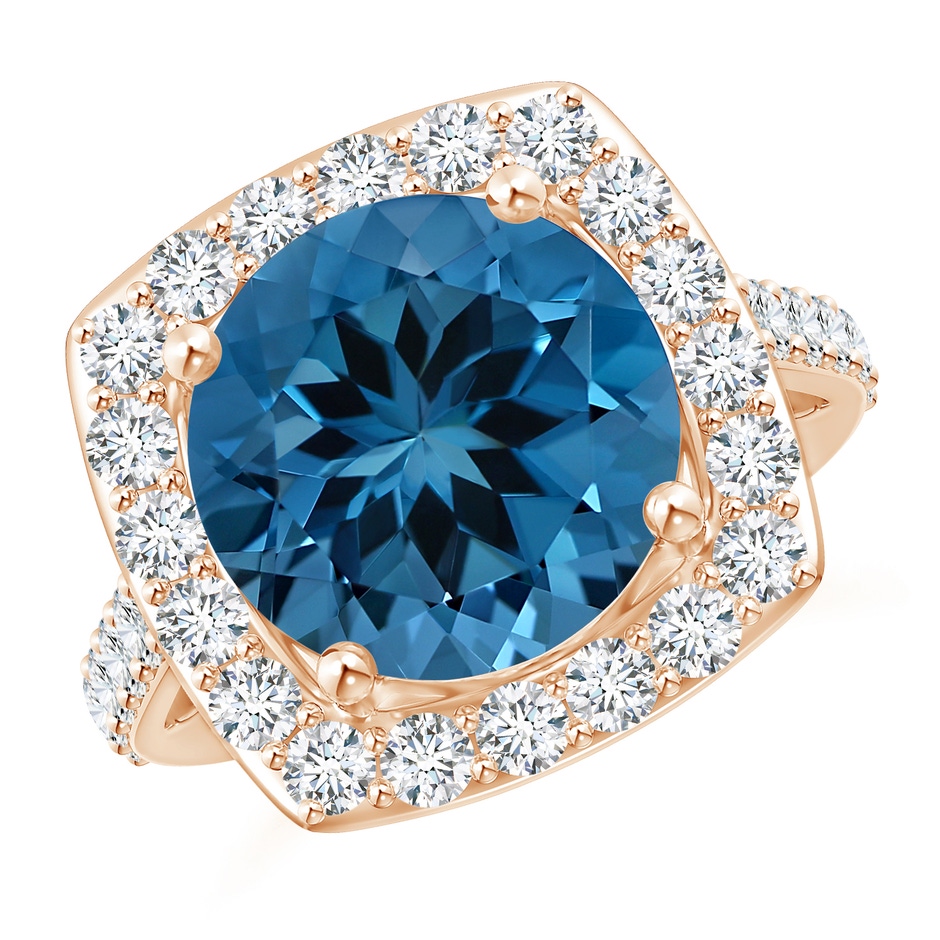 12.03x11.94x7.52mm AAAA GIA Certified London Blue Topaz Cushion Halo Ring with Diamonds in Rose Gold Side 199